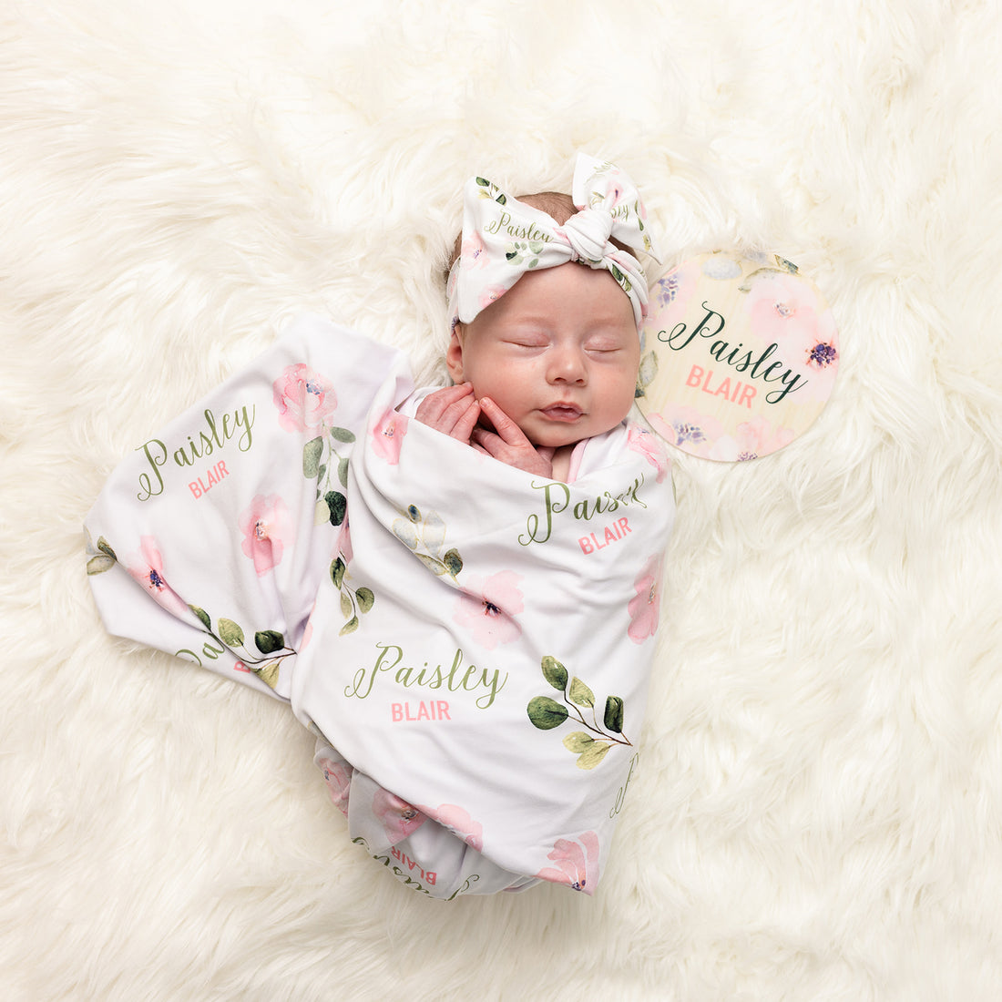 Newborn Personalized Blankets Abigail Floral Pink