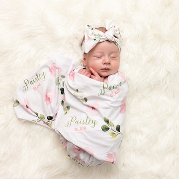 Newborn Personalized Blankets Abigail Floral Pink