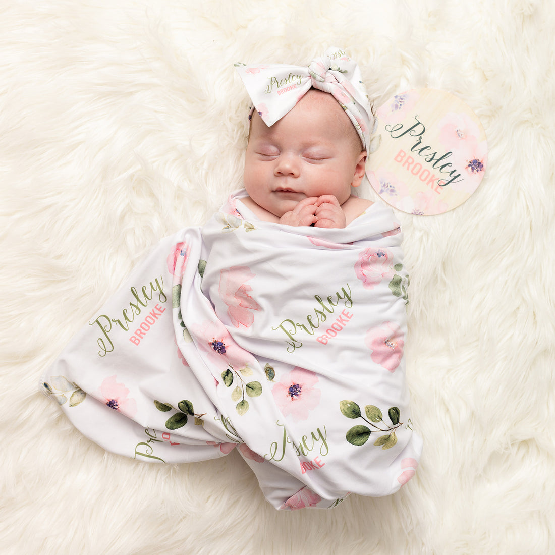 Newborn Personalized Blankets Abigail Floral Pink