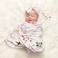 Newborn Personalized Blankets Abigail Floral Pink