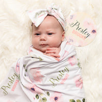 Newborn Personalized Blankets Abigail Floral Pink