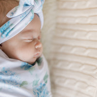 Blue Floral Baby Swaddle - Personalized Soft Jersey Stretch Fabric Blanket for Girls