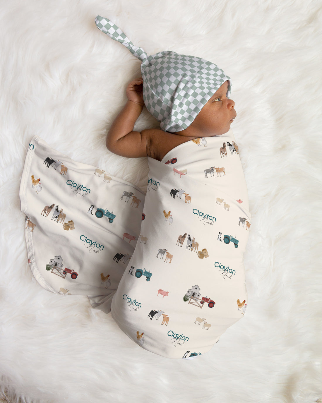 Newborn Personalized Blankets Farm Set Swaddle