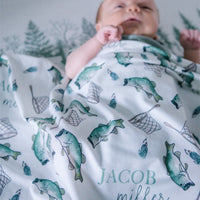 Personalized Baby Swaddle – Bass Fisherman Blanket | Soft Stretchy Knit Wrap