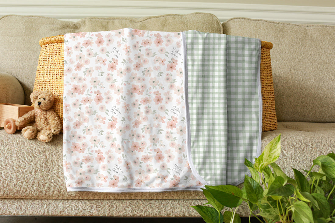 Personalized Baby Swaddle – Peach Blossom Design Large Floral Baby Wrap Blanket