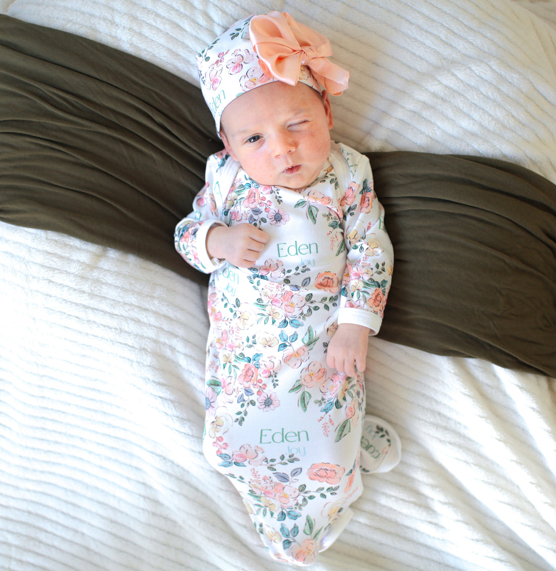Baby Girl Gown – Soft Pink Floral Infant Gown With Personalized Name
