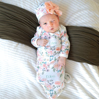 Baby Girl Gown – Soft Pink Floral Infant Gown With Personalized Name