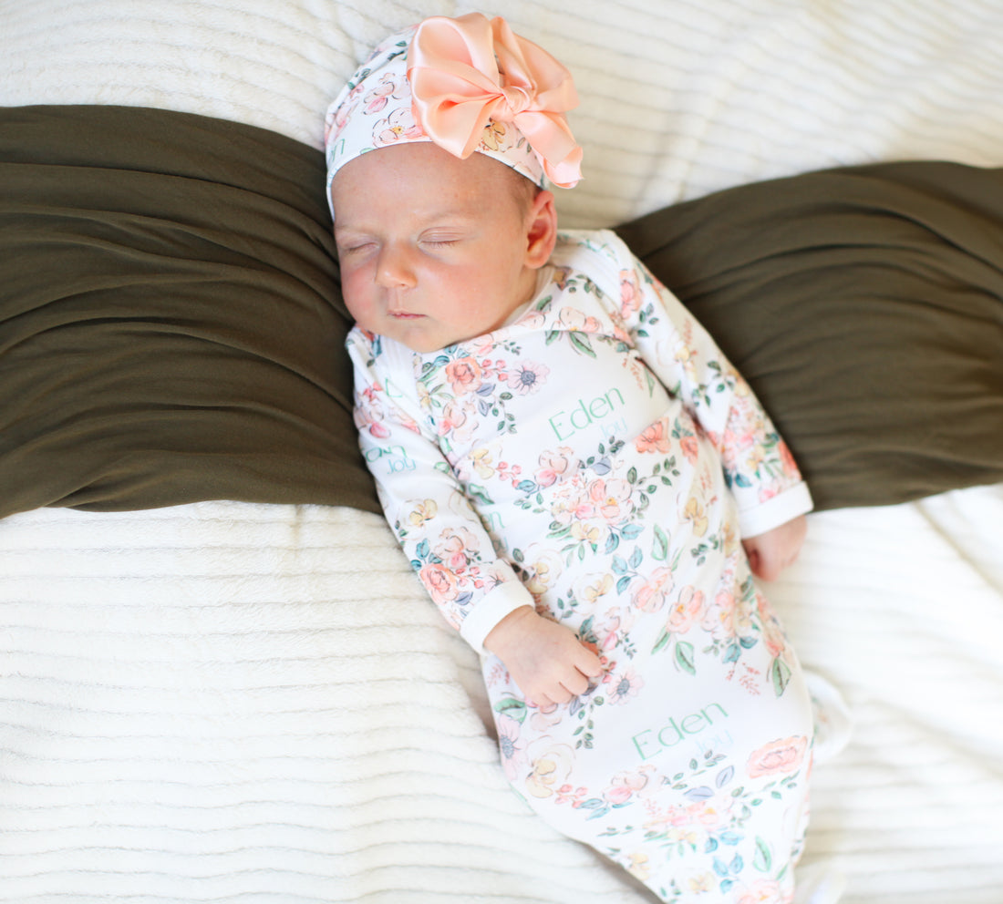 Baby Girl Gown – Soft Pink Floral Infant Gown With Personalized Name