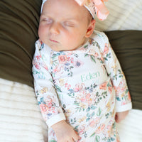 Baby Girl Gown – Soft Pink Floral Infant Gown With Personalized Name