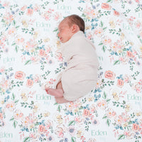 Personalized Baby Swaddle | Soft Pink Floral Baby Swaddle Blanket Wrap