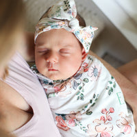Personalized Baby Swaddle | Soft Pink Floral Baby Swaddle Blanket Wrap