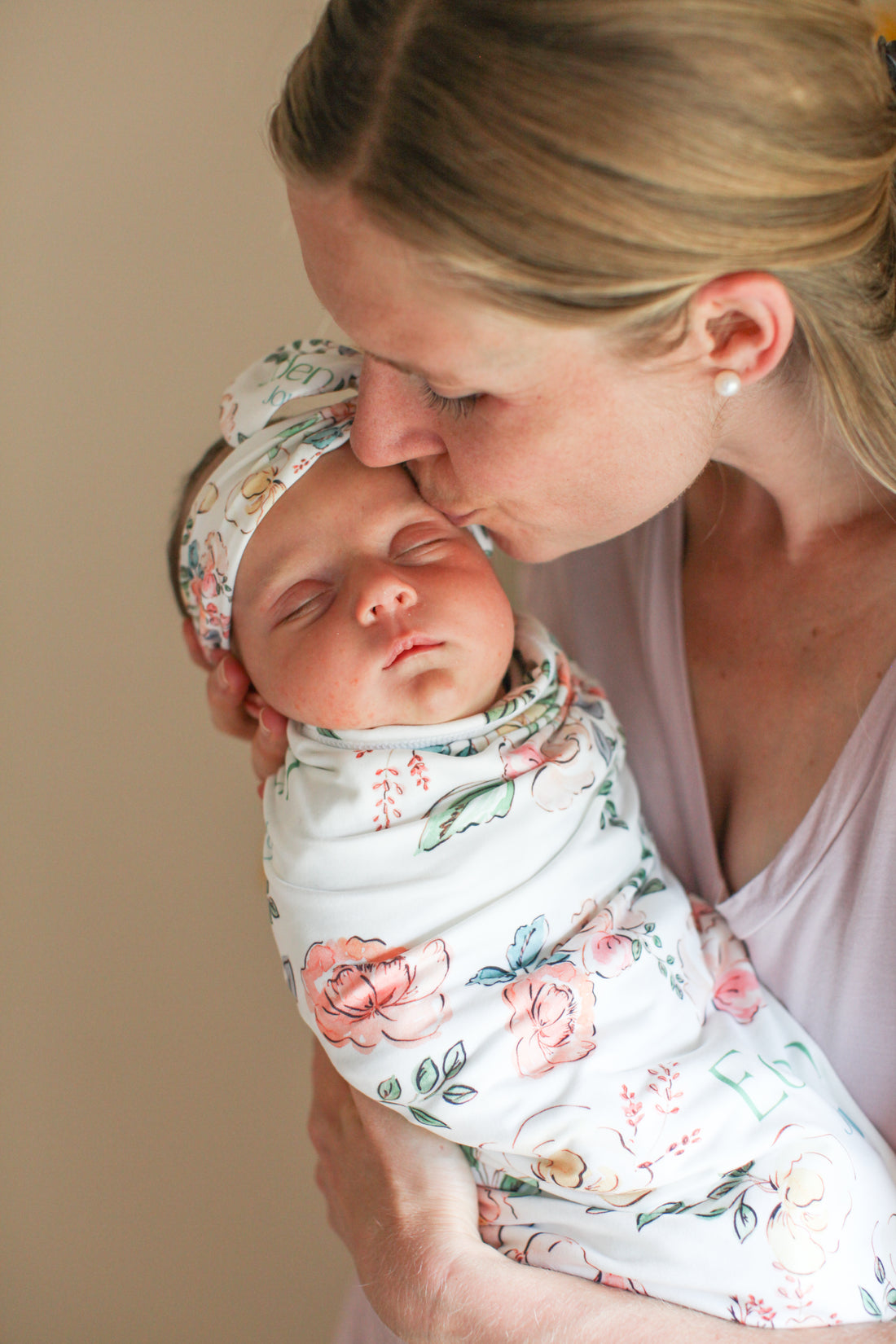 Personalized Baby Swaddle | Soft Pink Floral Baby Swaddle Blanket Wrap
