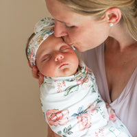 Personalized Baby Swaddle | Soft Pink Floral Baby Swaddle Blanket Wrap