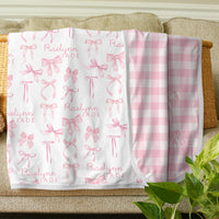 Personalized Baby Swaddle | Pink Coquette Bows Soft Stretchy Blanket Gift