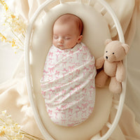 Personalized Baby Swaddle | Pink Coquette Bows Soft Stretchy Blanket Gift
