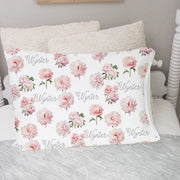 Pretty Peony Personalized Pillowcase - Soft Minky Pink Floral Pillow Cover