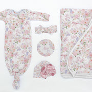 Pretty In Pink Baby Set – Personalized Baby Gift With Pink Floral Swaddle & Soft Cotton Gown