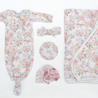 Pretty In Pink Baby Set – Personalized Baby Gift With Pink Floral Swaddle & Soft Cotton Gown