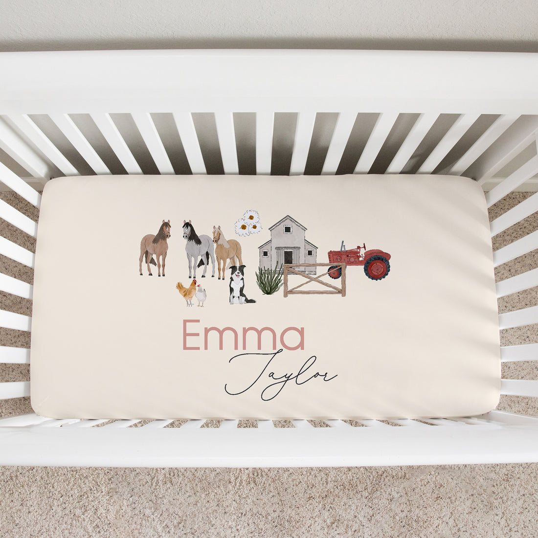 Friendly Farm Personalized Custom Crib Sheet