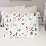 Personalized Ski Pillowcase - Soft Minky Winter Skier Bedding With Name, Satin Trim