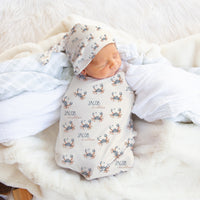 Newborn Gift Set – Personalized Baby Bundle with Gentle Gown, Soft Swaddle & Knotted Hat
