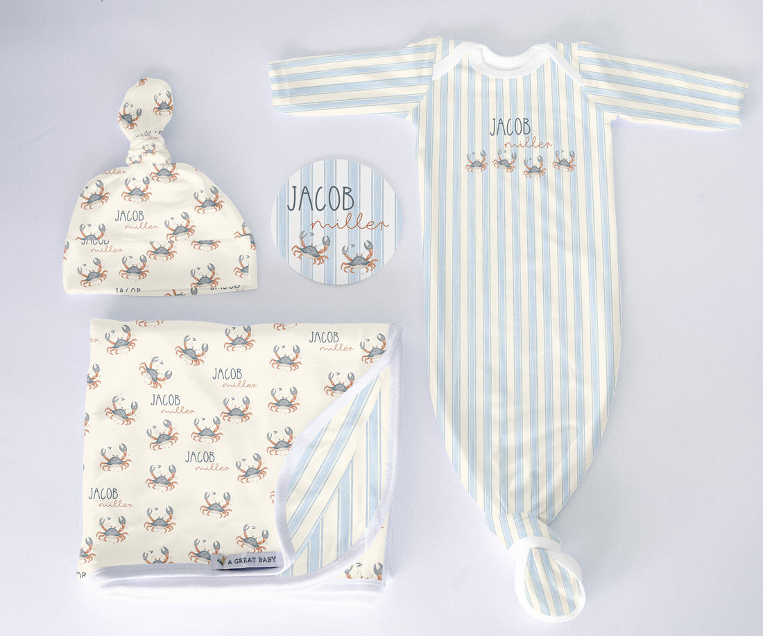 Newborn Gift Set – Personalized Baby Bundle with Gentle Gown, Soft Swaddle & Knotted Hat