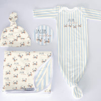 Newborn Gift Set – Personalized Baby Bundle with Gentle Gown, Soft Swaddle & Knotted Hat