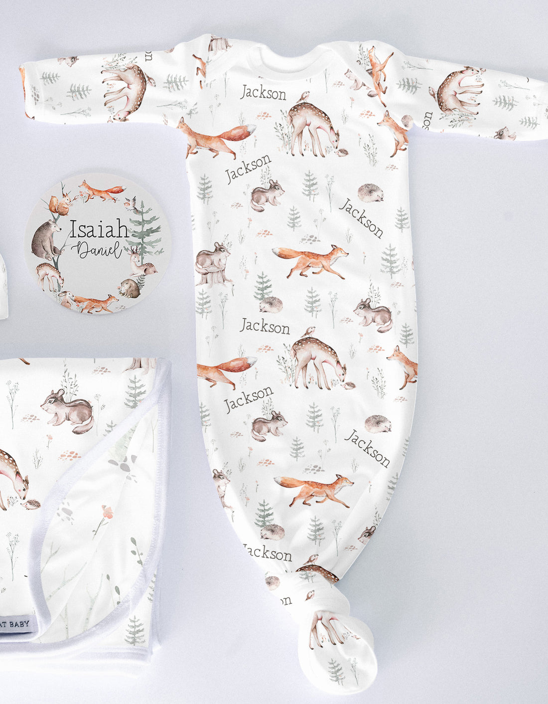 Woodland Baby Gift Set – James Forest Take Me Home Outfit with Swaddle, Gown & Hat
