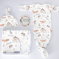 Woodland Baby Gift Set – James Forest Take Me Home Outfit with Swaddle, Gown & Hat