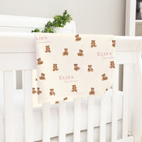 Personalized Baby Blanket – Vintage Teddy Bear Keepsake Satin Trimmed Blankie For Boys Or Girls