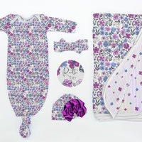 Baby Girl Gift Set – Personalized Floral Baby Outfit with Cozy Gown & Swaddle