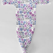 Personalized Baby Gown - Violet Fields Floral Purple Print Tied Bottom Outfit