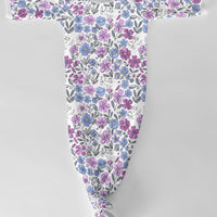Personalized Baby Gown - Violet Fields Floral Purple Print Tied Bottom Outfit