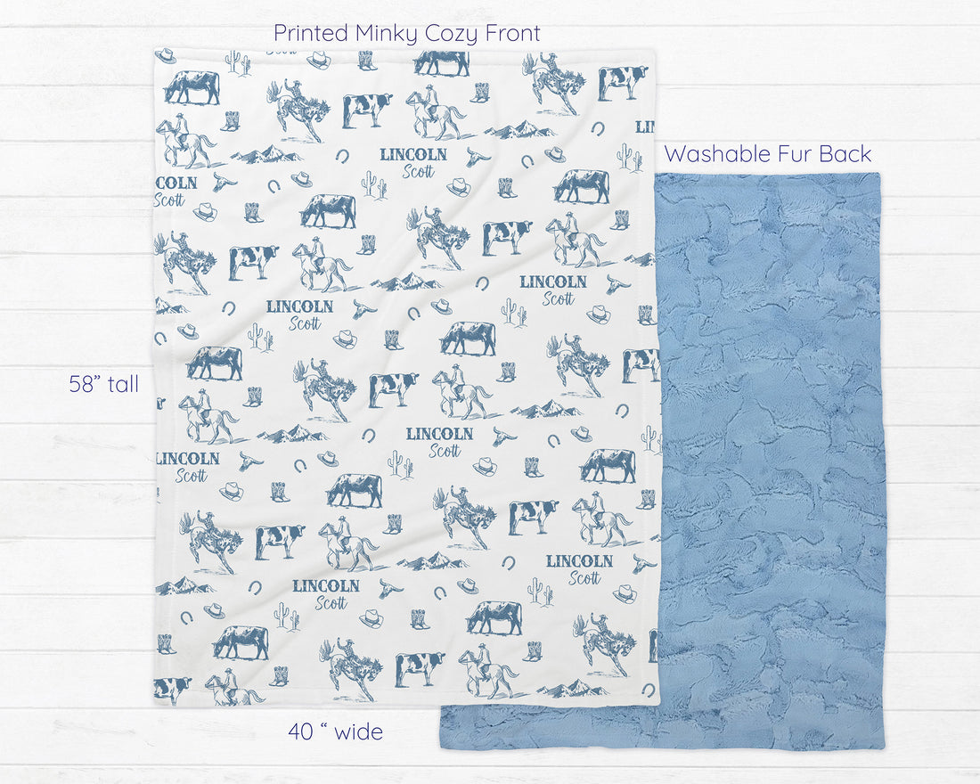 Cowboy Throw Blanket – Personalized Plush Soft Minky Western Theme for Boys