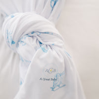 Western Toile Baby Set – Blue Cowboy Print Newborn Swaddle Blanket & Cozy Gown