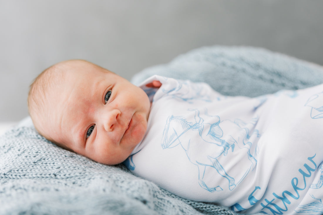 Personalized Baby Swaddle – Western Baby Blanket With Cowboy Design, Soft Stretchy Knit