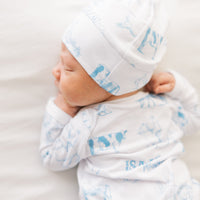 Western Toile Baby Set – Blue Cowboy Print Newborn Swaddle Blanket & Cozy Gown