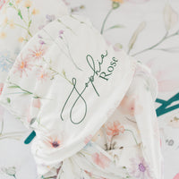 Wildflowers print baby blanket with coordinating newborn gown and accessories