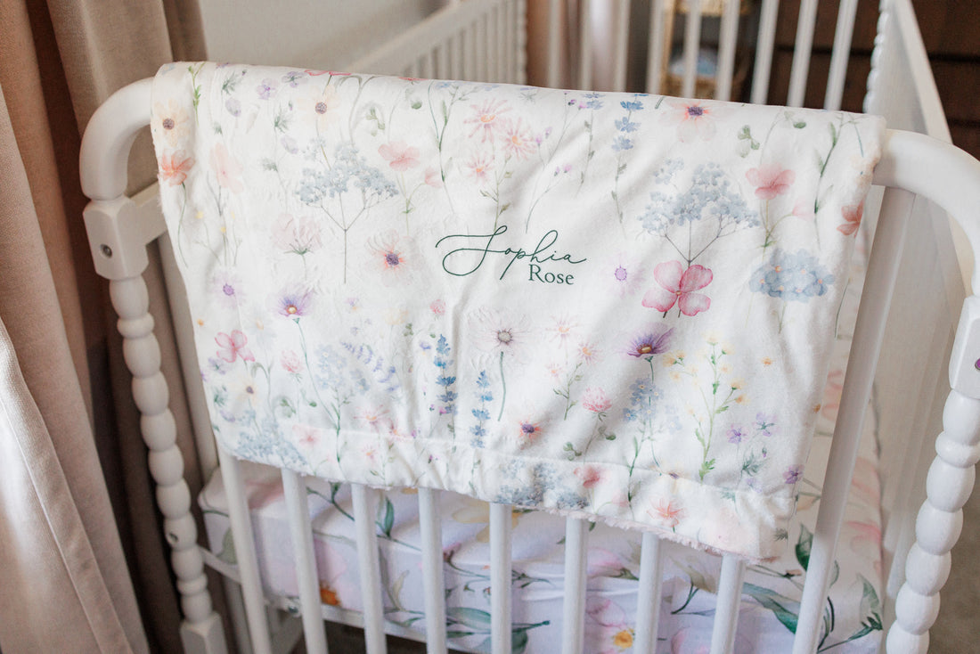 Personalized Baby Blanket – Wildflower Minky Baby Deluxe Cozy Plush Stroller Blanket