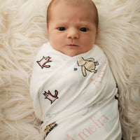 Pink lettering Saying Name on a Winnie The Pooh Swaddle Blankets