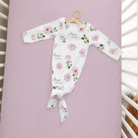Abigail Floral Pink Floral With Sage Leaves Personalized Baby Gown