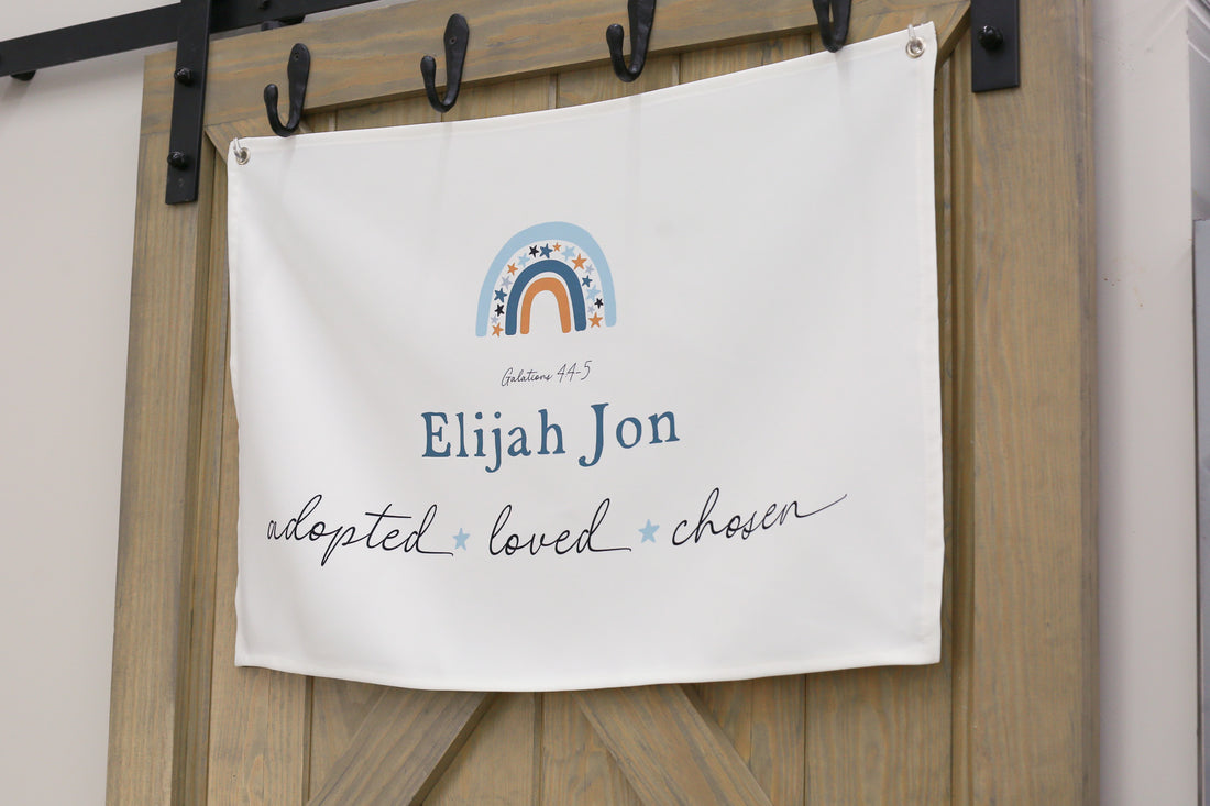 Personalized Adoption Banner – Custom Name Kids Wall Art With Rainbow Design