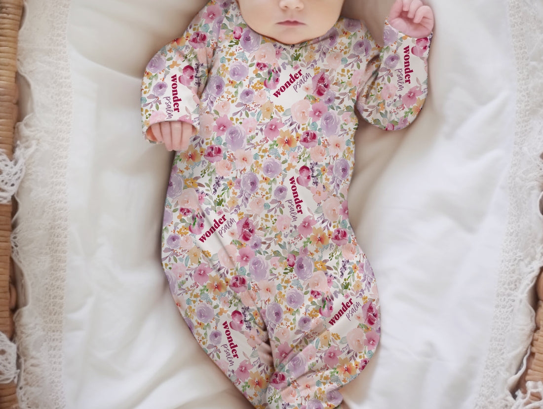 Amelia's Pink Floral Knotted Baby Gown