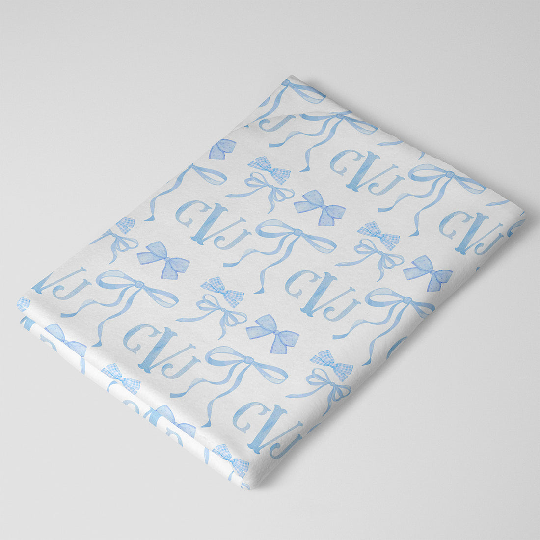 Monogram Baby Swaddle | Blue Bows Personalized Soft Newborn Blanket
