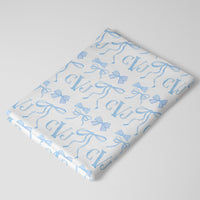 Monogram Baby Swaddle | Blue Bows Personalized Soft Newborn Blanket