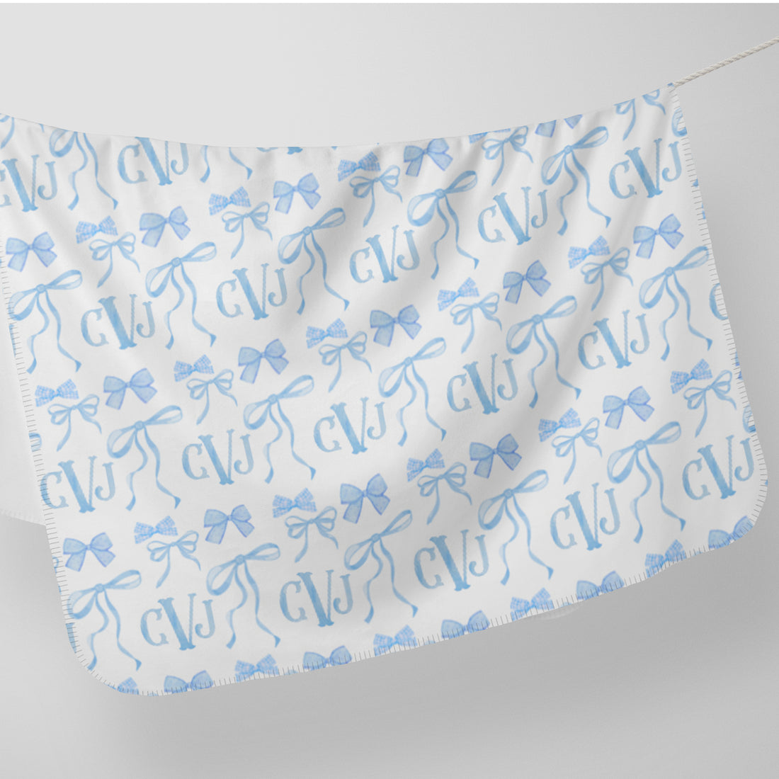 Monogram Baby Swaddle | Blue Bows Personalized Soft Newborn Blanket