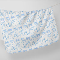 Monogram Baby Swaddle | Blue Bows Personalized Soft Newborn Blanket