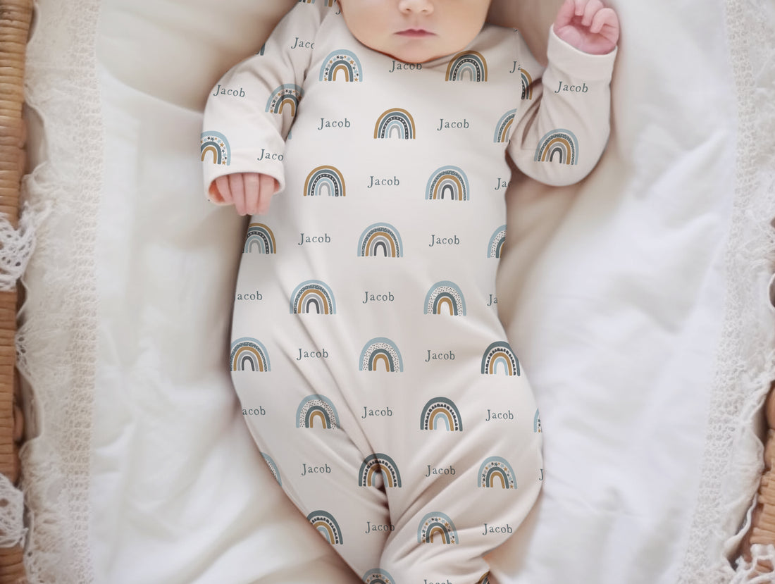 Blue Rainbows Knotted Baby Gown