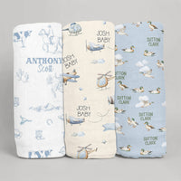 Classic Boy Sleep Saver Swaddle 3-Pack, Personalized Stretch Knit Set