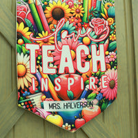Teacher Wall Banner - Bright Colorful Floral Canvas Hanging Gift for Educators